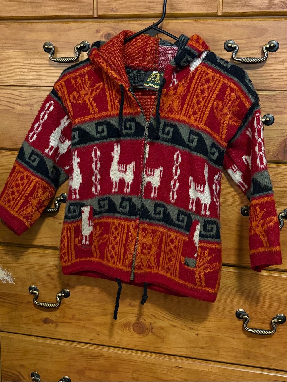Kids Red Patterned Zip-Up Hooded Sweater